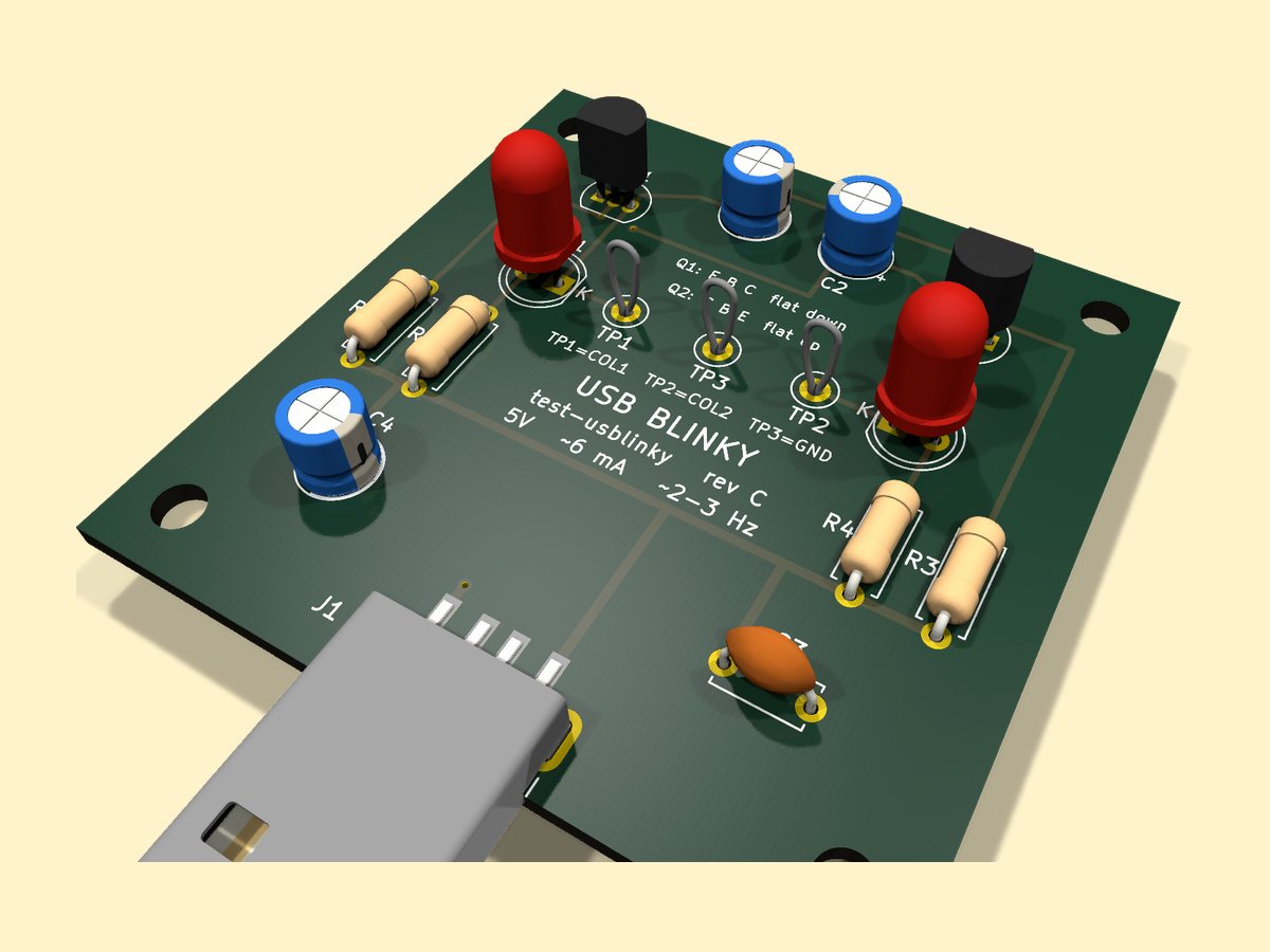 3D render of a small USB-powered LED circuit board