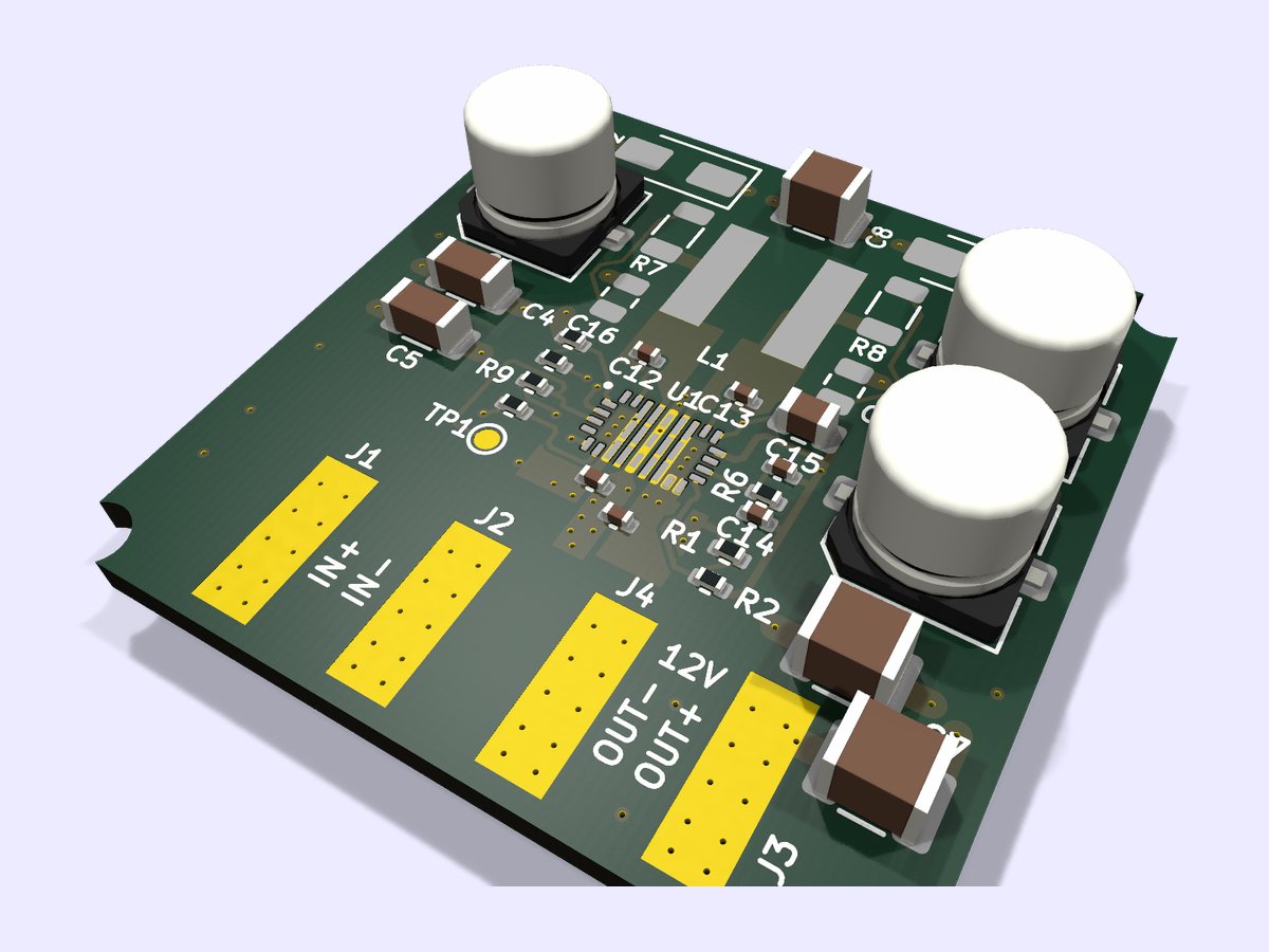 3D render of a compact power regulator circuit board