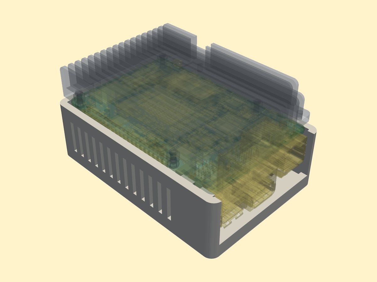 3D render of a ventilated enclosure for a small single-board computer